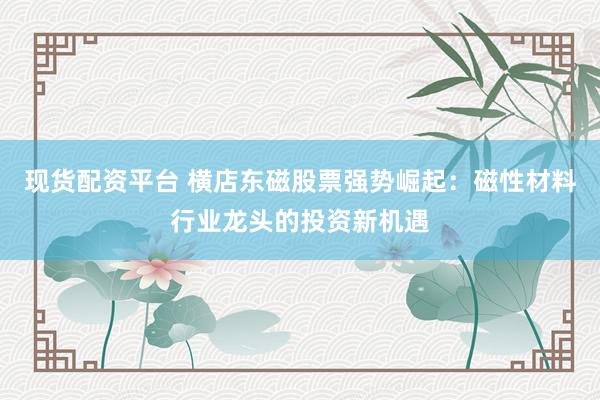 现货配资平台 横店东磁股票强势崛起：磁性材料行业龙头的投资新机遇