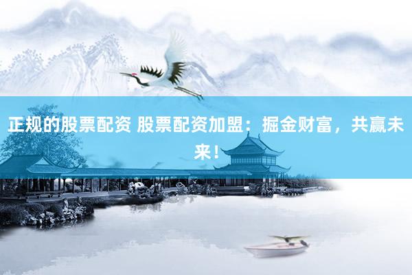 正规的股票配资 股票配资加盟:掘金财富,共赢未来!