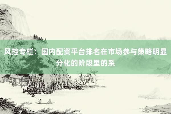 风控专栏：国内配资平台排名在市场参与策略明显分化的阶段里的系