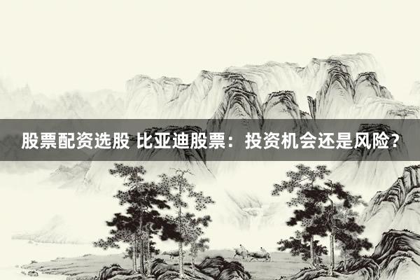 股票配资选股 比亚迪股票：投资机会还是风险？