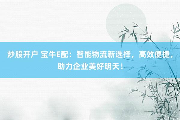 炒股开户 宝牛E配：智能物流新选择，高效便捷，助力企业美好明天！