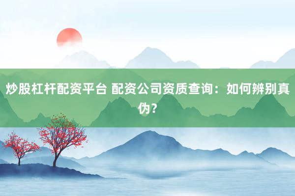 炒股杠杆配资平台 配资公司资质查询：如何辨别真伪？