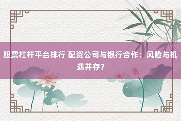 股票杠杆平台排行 配资公司与银行合作：风险与机遇并存？
