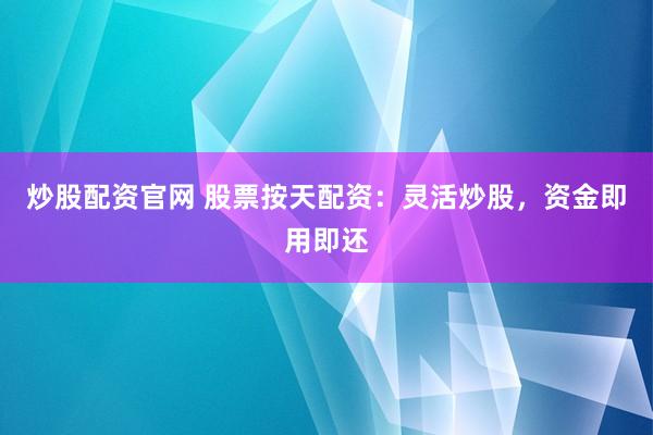 炒股配资官网 股票按天配资：灵活炒股，资金即用即还
